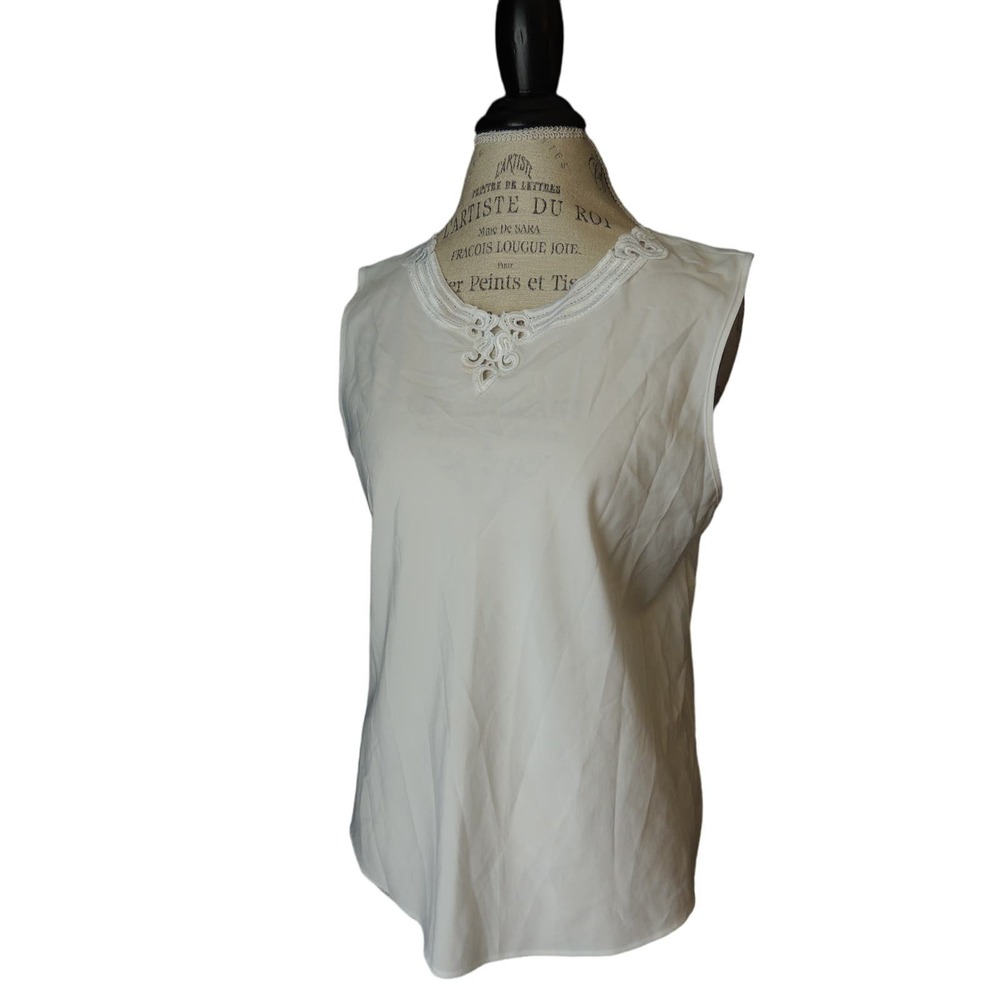 Vintage Cinema Etoile Night Magic White Embroidered Neckline Lingerie Tank